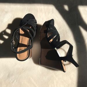 Black Stappy Wedges